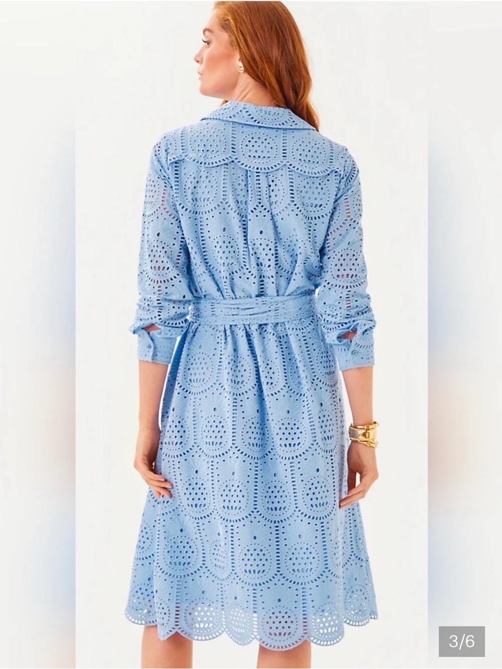 Lilly Pulitzer Eira Light Blue Eyelet Shirtdress Midi size 4 - Picture 3 of 6